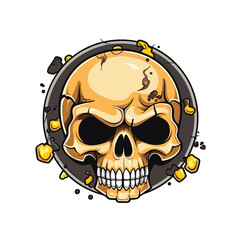 logo skull cartoon white background , graphic, very detailed