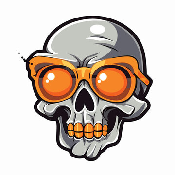 logo skull cartoon white background , graphic, very detailed