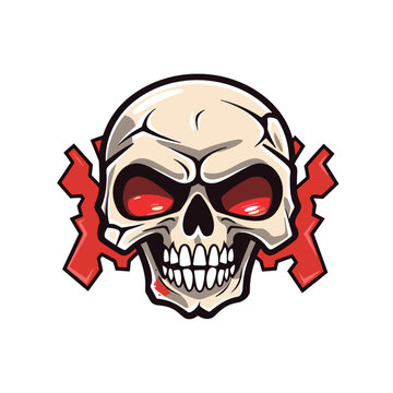 logo skull cartoon white background , graphic, very detailed