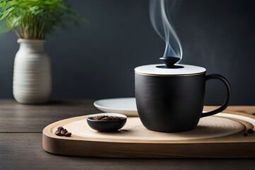 CHAMEI TEA Black Coffee Mug With Lid, Ceramic Coffee Cup, Large Coffee Mug, Aesthetic Tea Mug, Ceramic Cup Coffee Lover Gift
