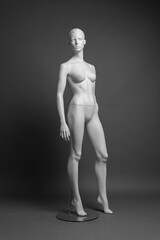 Fototapeta premium Full growth luxury white female mannequin isolated on gray background.