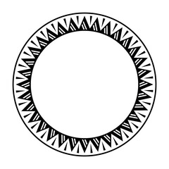 Round Maori geometrical round border frame design. Black and white