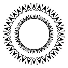 Round Maori geometrical round border frame design. Black and white