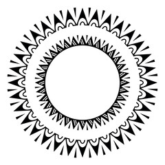 Round Maori geometrical round border frame design. Black and white