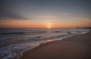 Fototapeta na wymiar Beach landscape with sunset view, generative AI
