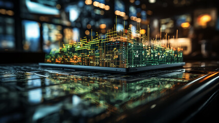 Obraz premium stock exchange charts of stock growth on the blue monitor screen.