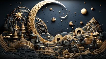 crescent moon fairy tale arab night.