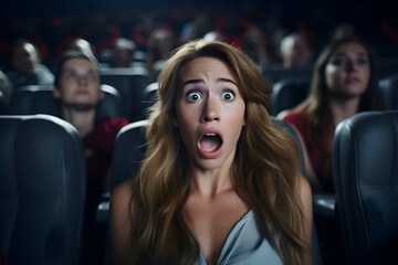 woman in cinema terrified reaction