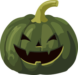 Halloween green pumpkin Jack lantern isolated on white background
