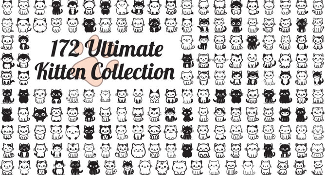 A set of 172 cute cat kitten Icons