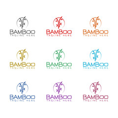 Bamboo logo template icon isolated on white background. Set icons colorful