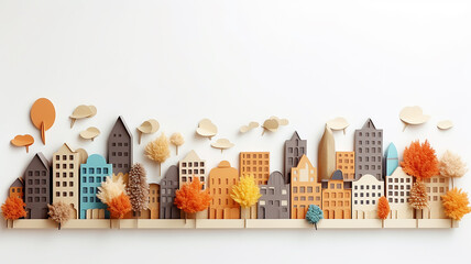 autumn city paper style sculpture panorama romantic minimal.