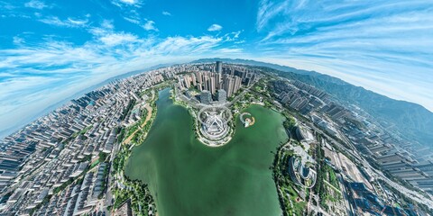 Aerial panorama landscapes of Fuzhou city in China