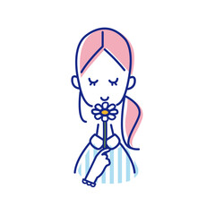 一輪の花を持つ女性の上半身