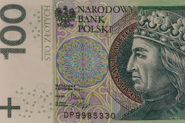 Fototapeta na wymiar Macro shot of one hundred polish zloty banknote