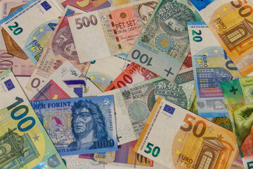 Background of currencies from different european countries