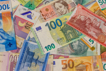 Background of currencies from different european countries