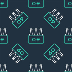 Line Pack of beer bottles icon isolated seamless pattern on black background. Case crate beer box sign. Vector