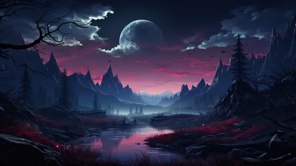 Sunset in the mountains. Generative Ai