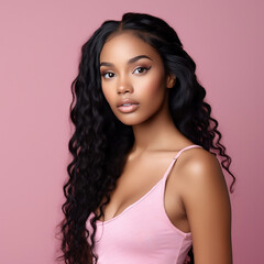 African American Glam photo for Hair and Beauty brands, melanin photoshoots, model with black hair