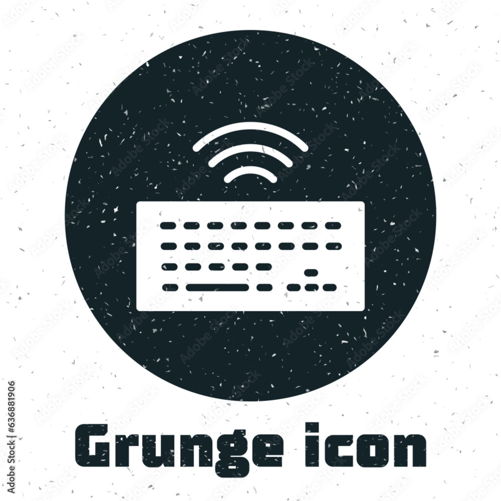 Poster grunge wireless computer keyboard icon isolated on white background. pc component sign. internet of 
