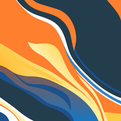 abstract background with blue, orange, yellow and black waves.