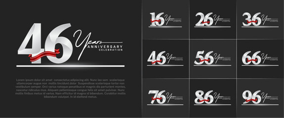 set of anniversary logo with white number and red ribbon, handwriting text can be use for celebration