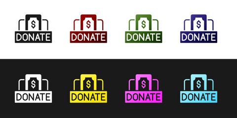 Fototapeta premium Set Donation and charity icon isolated on black and white background. Donate money and charity concept. Vector