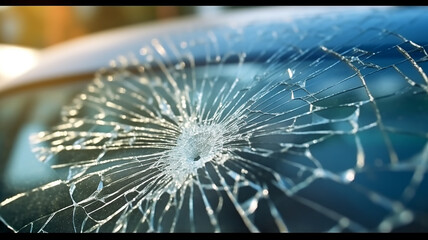 car glass broken in cracks abstract background.