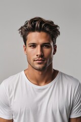 male model wearing white T-shirt for mockup