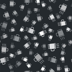 Grey Cup of tea icon isolated seamless pattern on black background. Vector