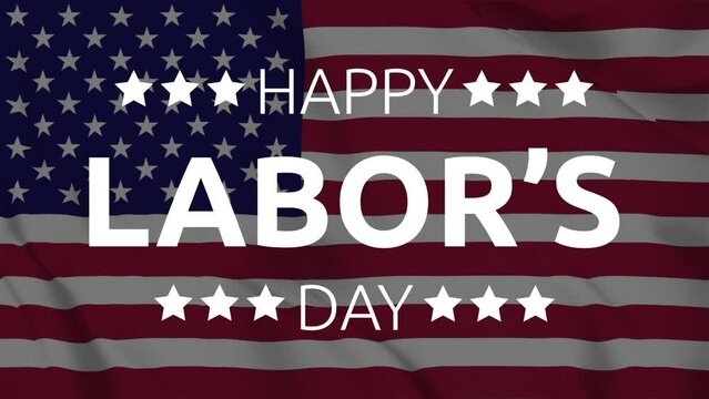 Happy Labor Day animation with cinematic zoom text effect in United States flag background