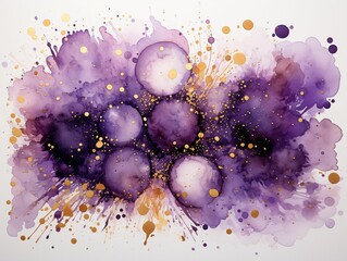 Purple and Gold Paint Splash and Texture on White Background. Paint Stain