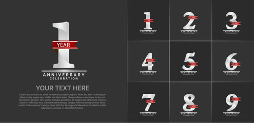 set of anniversary logo with silver number and red ribbon can be use for celebration