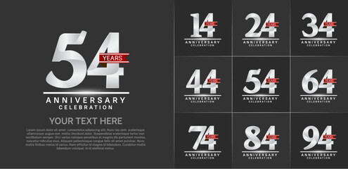 set of anniversary logo with silver number and red ribbon can be use for celebration