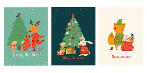 Christmas card set with animals