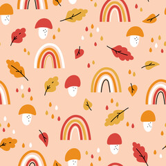 Autumn childish cute seamless pattern - 636885756