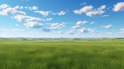 Obraz premium Lush Green Field Under a Blue Cloudy Sky. Generative Ai