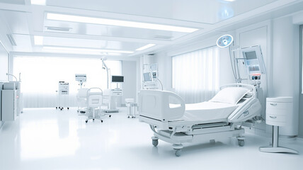 white ward interior with modern bed hospital in the style of the future.