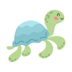 Cartoon happy baby turtle on isolated white background. Character of the sea animals for the logo, mascot, design. Vector illustration