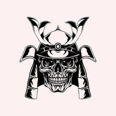 Skull hand drawn vector wearing samurai helmet japan