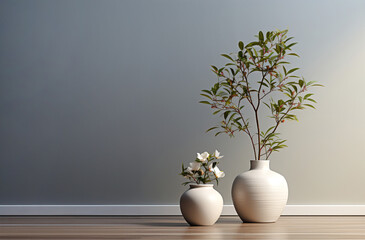 empty room Minimalist style decorated with white concrete walland plant  .