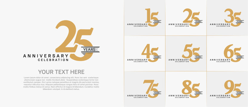 set of anniversary logo with gold number and silver ribbon can be use for celebration