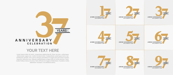 set of anniversary logo with gold number and silver ribbon can be use for celebration