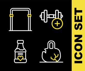 Set line Dumbbell, Broken weight, Vitamins and Sport horizontal bar icon. Vector