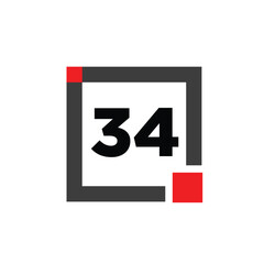 34 number with square icon. 34 dot monogram.