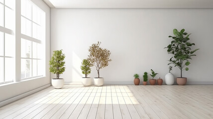 empty new white room scandinavian style apartment.
