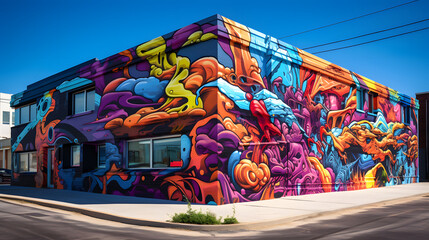 Vibrant and dynamic urban street art mural as a backdrop