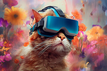 a cat in a virtual reality helmet. .
