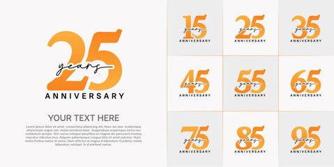 set of anniversary logo with orange number and black handwriting text can be use for celebration
